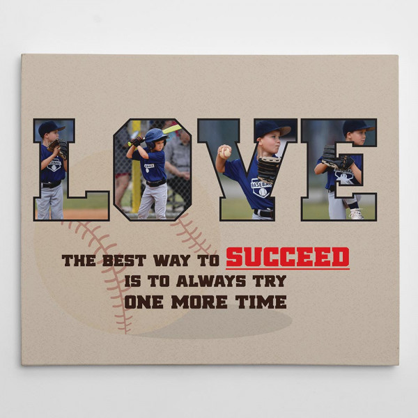 LOVE Baseball - Custom 4 Photos Canvas - Motivational Quote Photo Canvas