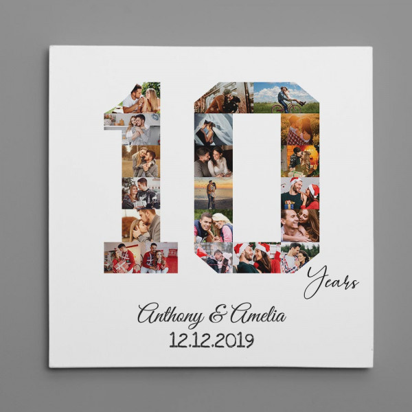 Happy Anniversary 10 Years Together Photo Collage Custom Canvas Print