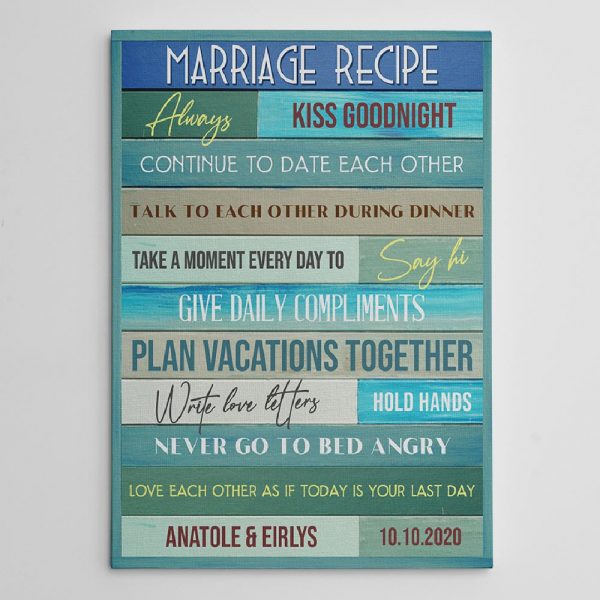 Marriage Recipe Custom Canvas Print - Anniversary Gift
