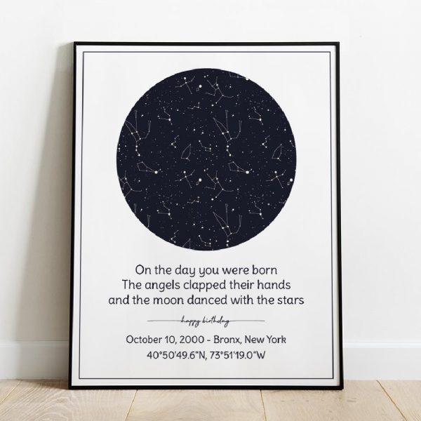 Happy Birthday Custom Star Map Framed Print