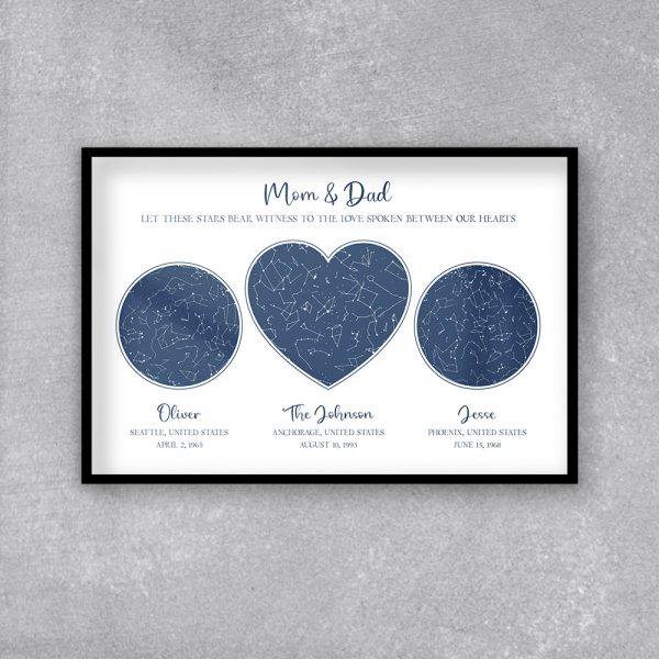 Let These Stars Bear Witness To The Love Spoken Between Our Hearts Custom Star Map Framed Print