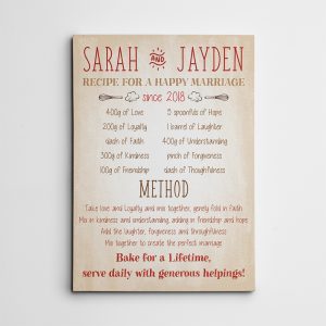 Recipe for A Happy Marriage Custom Canvas Print