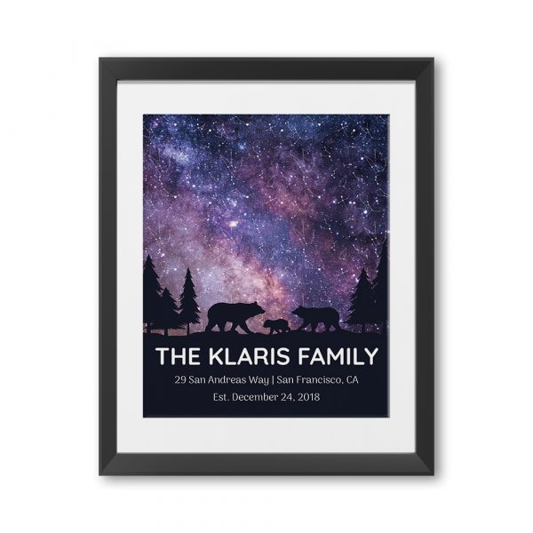 Star Map Bear Family Art Print