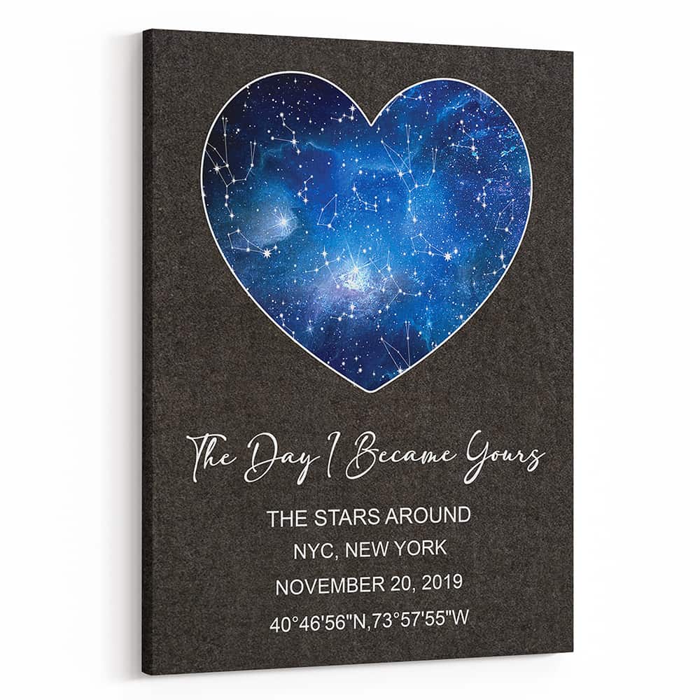 The Day I Became Yours Anniversary Star Map Canvas Print Gift