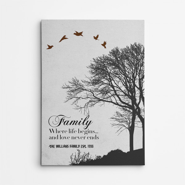Where Life Begins And Love Never Ends Family Tree Canvas Print