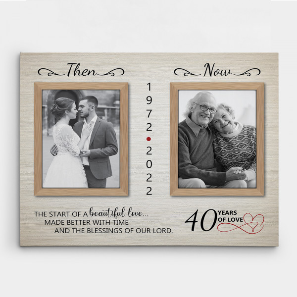 Then and Now 40th Wedding Anniversary Custom Photo Canvas Print