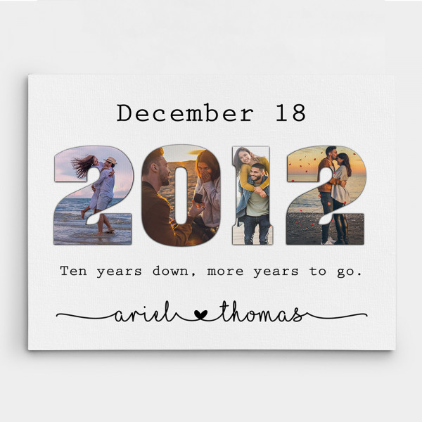 10th Anniversary Gift Canvas - Custom Year and Photo