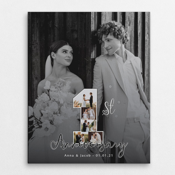 1st Anniversary Number Photo Collage Black And White Canvas Print