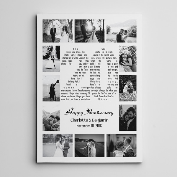 Personalized 20 Years Anniversary 12 Photo Collage And Song Lyrics Canvas Print