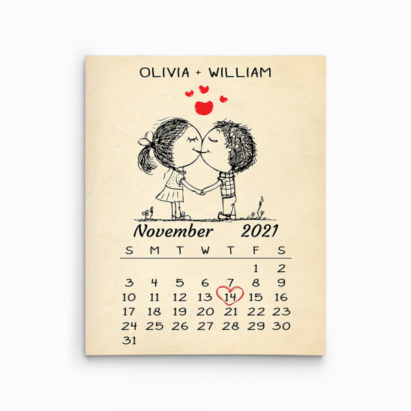 Cute Couple Warm Cream Beige Calendar Canvas Print - Anniversary Gift