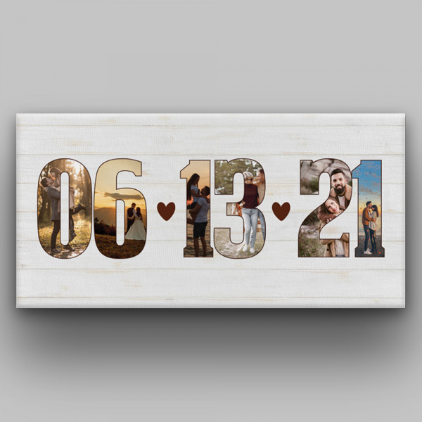 Custom Anniversary Date Photo Collage Numbers Canvas Print