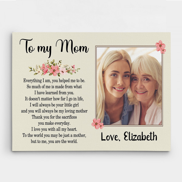 Mothers Day Gift for Mom from Daughter To My Mom Photo Canvas