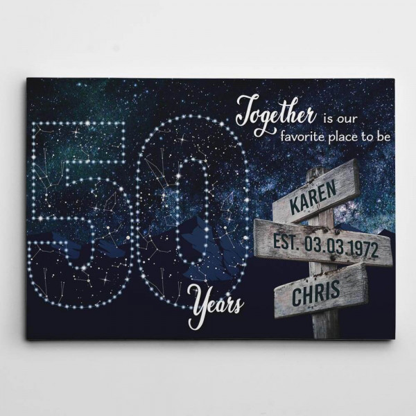 50 Years Together Star Map Street Sign Names Canvas Gift