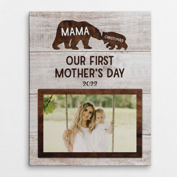 Mommy Baby First Mother's Day Gift Bear Photo Canvas Print