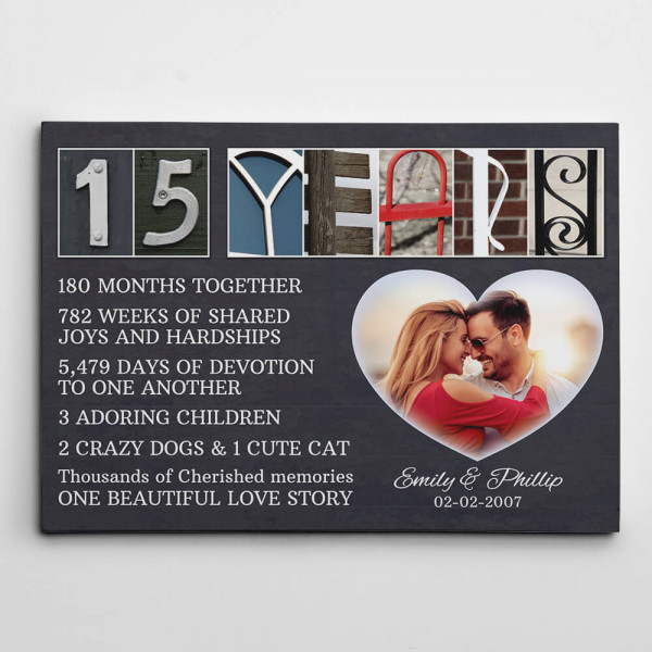 15 Years Anniversary Canvas - Milestone and Letter Art Counting