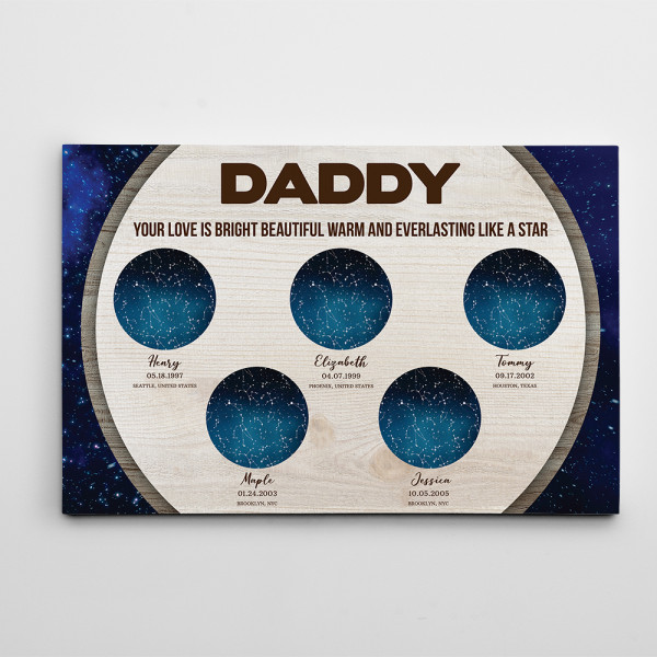 Daddy Your Love Is Bright Beautiful Warm Personalized Star Map Canvas Print For Dad