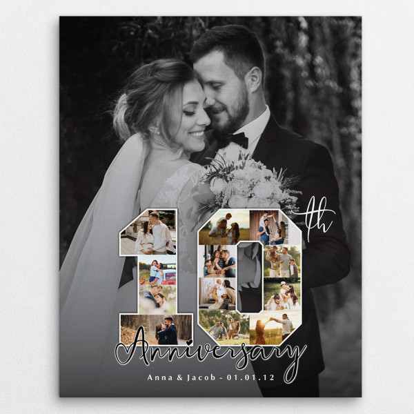 Number 10th Anniversary Black And White Custom Photo Canvas Print