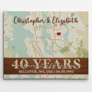 40 Years Where It All Began Custom Retro Map Canvas Print