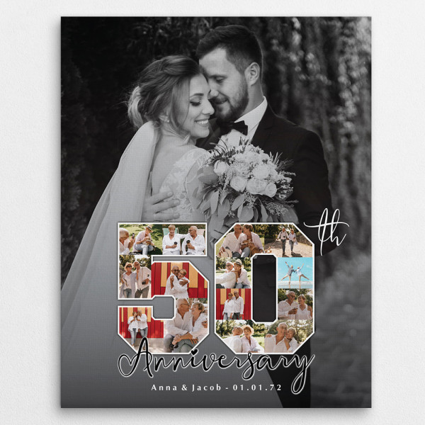 50th Anniversary Number Photo Collage Black And White Canvas Print