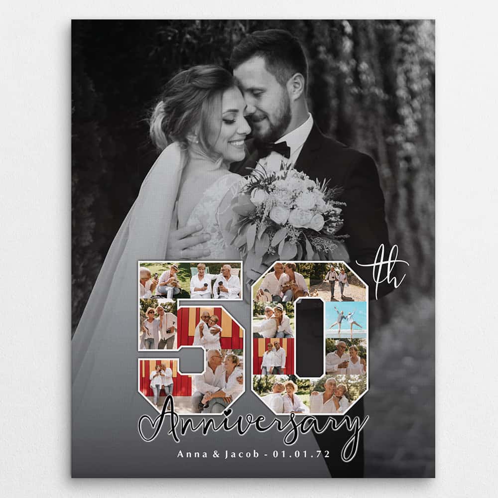 50th Anniversary Number Photo Collage Black And White Canvas Print