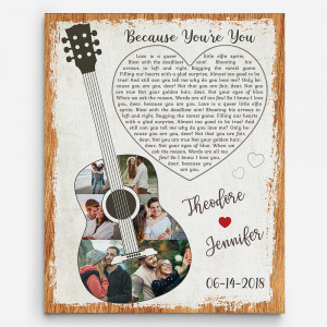 Heart-Shaped Song Lyrics And Guitar-Shaped Photo Canvas Print