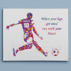 Male Soccer Player Personalized Watercolor Canvas Print