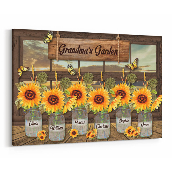Grandma's Garden Canvas Print With Custom Grandkids Names - Closed Window