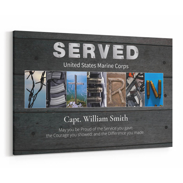 Veteran Custom Branch & Name Canvas Print With Letter Art, Veterans Day Gift