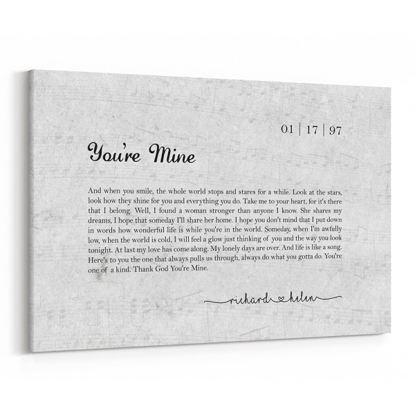 25th Anniversary Custom Song Lyrics Canvas Print - A Minimalist Expression of Love