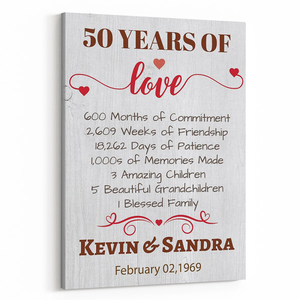 50 Years of Love - 50th Anniversary Canvas Print