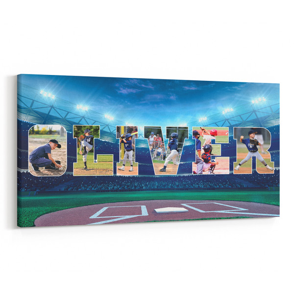 Baseball Custom Name Photo Collage Canvas Print