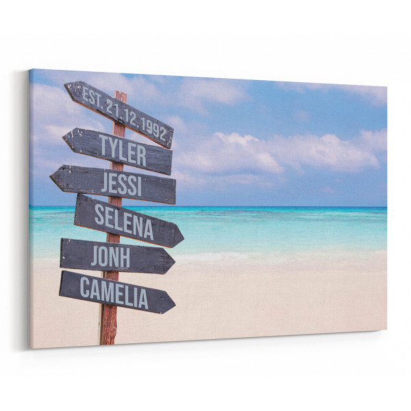 Beach-Themed Family Street Sign Canvas Print With Custom Names