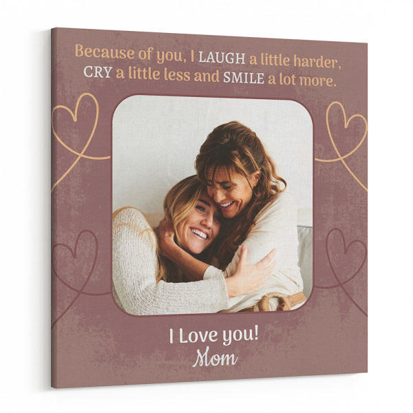 Because of You Custom Message and Photo Canvas - Mother Daughter Photo Canvas