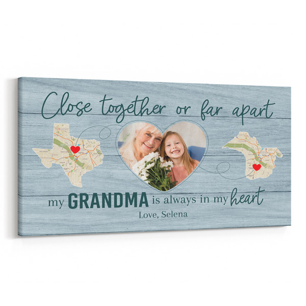 "Close Together Or Far Apart My Grandma Is Always In My Heart" State Map Canvas Print