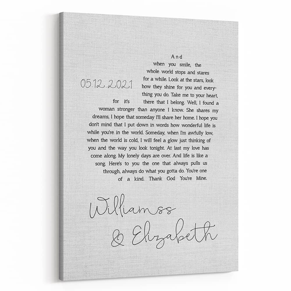 Custom Heartshaped Song Lyrics Canvas Print 365Canvas