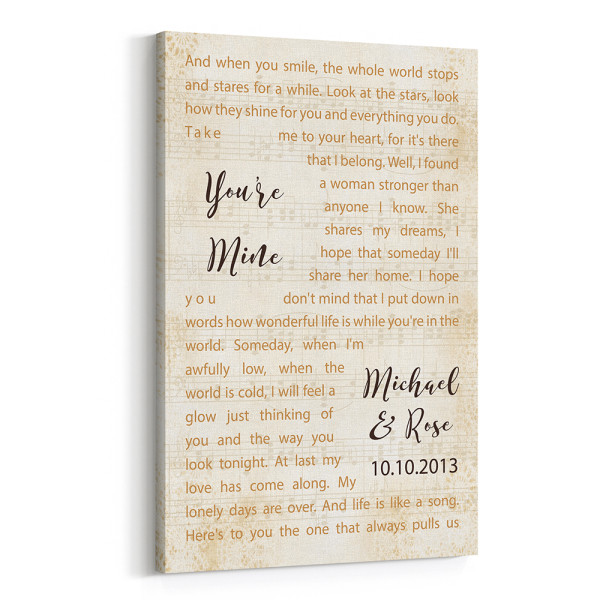 Custom Song Lyrics Music Sheet Canvas Print