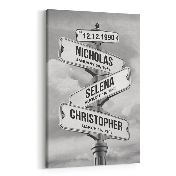 Family Street Sign Custom Multi-Name Canvas Print