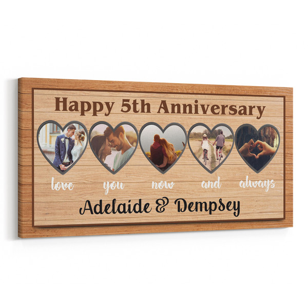 5th Anniversary Love You Now And Always - 5 Heart Photos Canvas Print