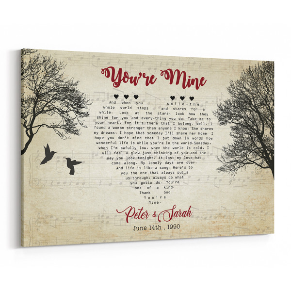 Heart-Shaped Bird Custom Song Lyrics Canvas Print