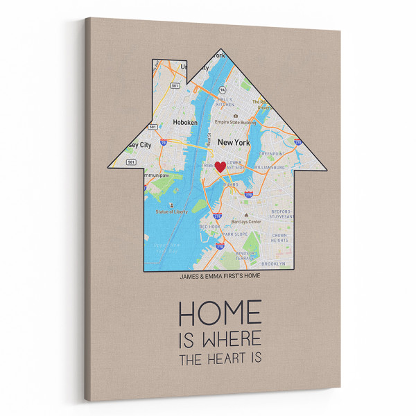Home Is Where The Heart Is Map Wall Art Canvas Print