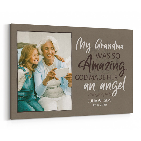 “My Grandma Was so Amazing, God Made Her An Angel” Custom Photo Canvas Print