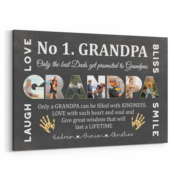 No 1. Grandpa - Only The Best Dads Get Promoted To Grandpa Custom Text and Photo Canvas Print