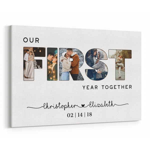 Our First Year Together Photo Letter Collage Canvas Print