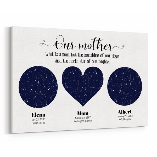 Our Mother Custom 3 Night Sky Star Maps Canvas Print
