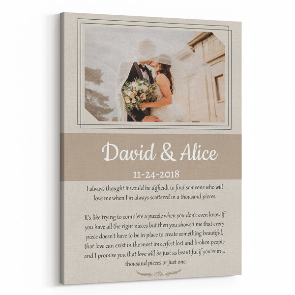 Romantic Wedding Vows Custom Photo Canvas Anniversary Gift