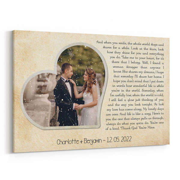 Star Map With Custom Photo and Song Lyrics Canvas Print