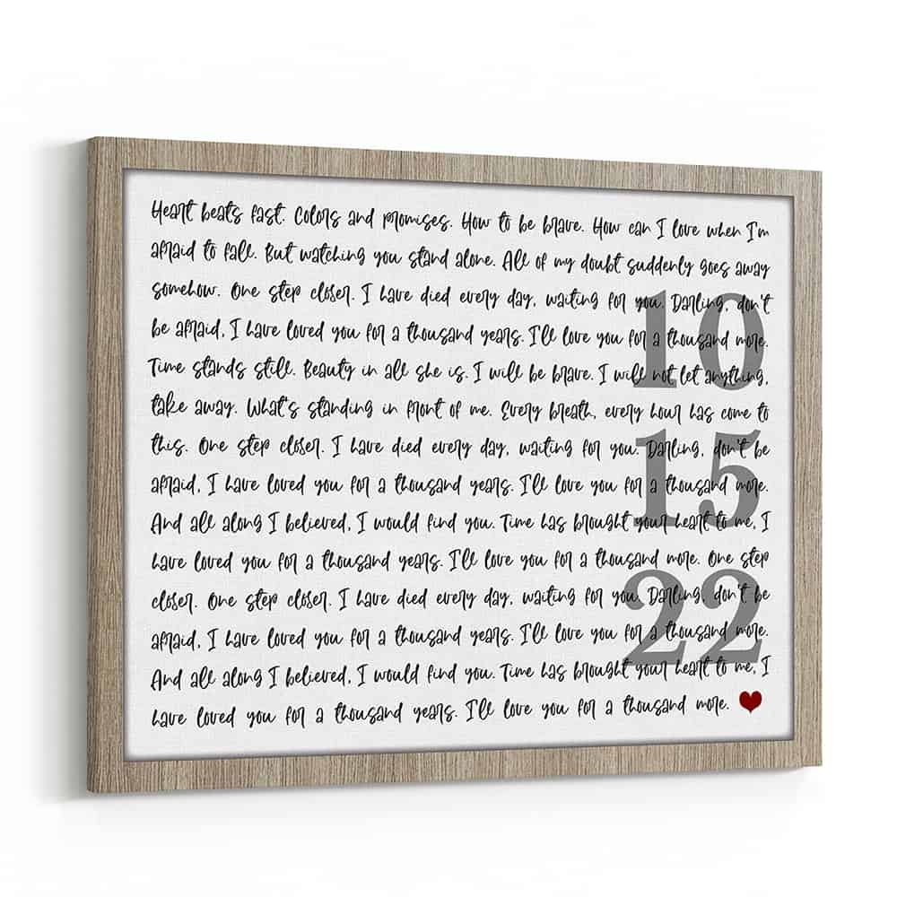 Personalized Song Lyrics with Date Canvas Print Custom Song Lyrics on