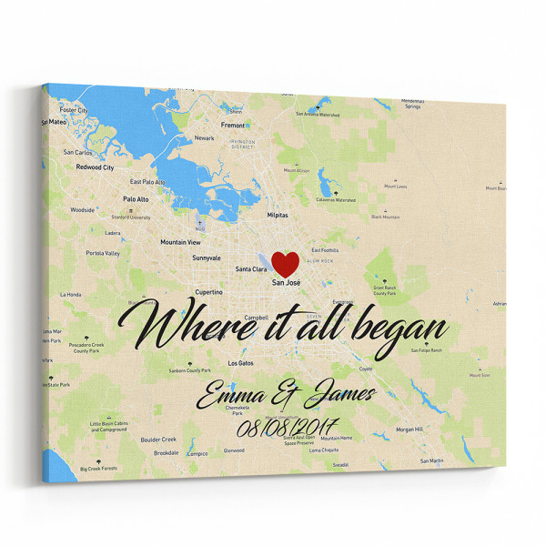 Where It All Began Horizontal Custom Map Canvas Print