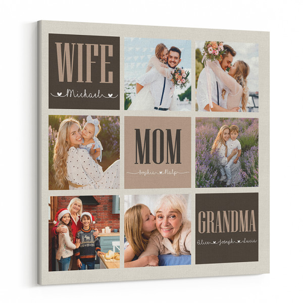 Wife Mom Grandma 3 Generation Custom Photo Canvas Print