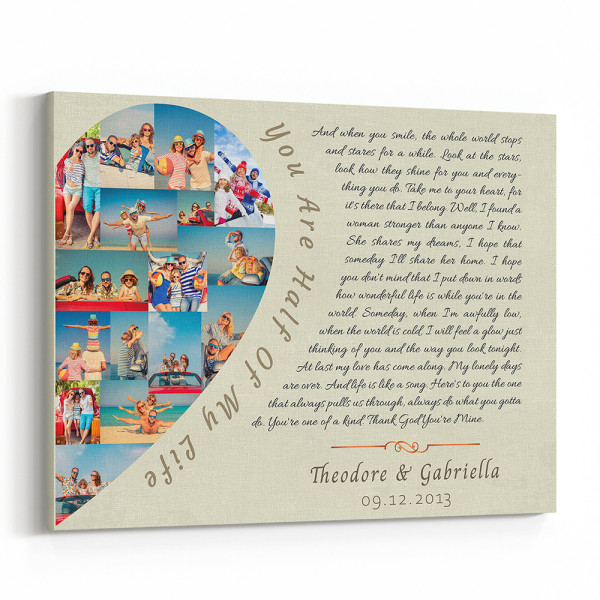 “You Are Half Of My Life” Custom Song Lyrics Photo Collage Canvas